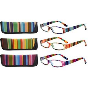 Eyekepper Leesbril voor dames, verpakking van 3 stuks, gekleurde patronen voor modebewuste vrouwen +4.00