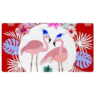 VAPOKF Merry Christmas Hoed Flamingo Palm Keukenmat, antislip wasbaar vloertapijt, absorberende keukenmatten loper tapijten voor keuken, hal, wasruimte