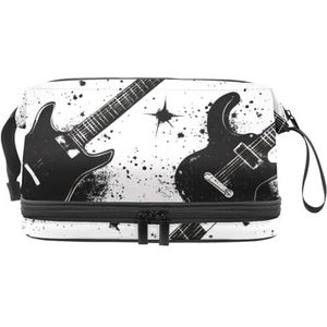 Grunge Gitaar, zwarte spatten, dubbellaagse make-uptas voor dames en meisjes, reistoilettas, make-up, handige opbergtas, organizer tas met borstelvak, Meerkleurig, 27x15x14 cm/10.6x5.9x5.5 in,