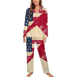 Retro USA En Alabama State Vlag Lange Mouw Pyjama Sets Voor Vrouwen Klassieke Nachtkleding Nachtkleding Zachte Pjs Lounge Sets