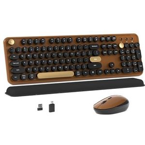 MPTOG Kleurrijk draadloos toetsenbord en muis voor computer met ronde schrijfmachinetoetsen, retro design, aan/uit-schakelaar, ergonomisch design, draadloos, 2,4 GHz