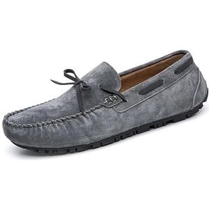 Heren Loafers Suède Vamp Ronde Neus Mocassins Schoenen Bootschoenen Comfortabele Platte Hak Antislip Fashion Party Slip Op (Color : Grey, Size : 43 EU)