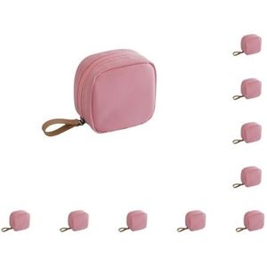 Vrouwelijke Mini Cosmetische Tas Modieuze Container Outdoor Meisjes Effen Kleur Pouch Make-up Reizen Schoonheid Organizer Roze Wit, 10 Set (Roze), as description, als beschrijving