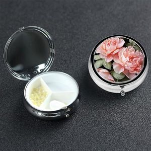 Pillendoosje pillendoosje 3 compartimenten kleine pillenorganizer voor portemonnee en zak reizen pillendoos pioen bloemen roos schattige medicijnorganisator pillencontainer houder om vitamines visolie