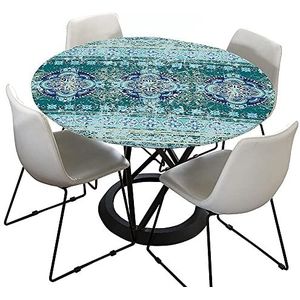 Bohemen Rond tafelkleed voor ronde tafel, Morbuy 3D waterdichte getailleerde tafelkleden, vlekbestendig, stofdicht, afveegbaar, bedrukte tafelhoes voor thuis, feest, keuken (turquoise, diameter 120 cm)