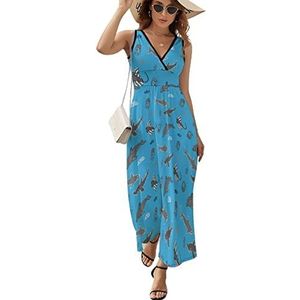 Sea World patroon dames lange jurk mouwloze maxi-jurk zonnejurk strand feestjurken avondjurk XL