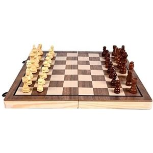 Schaakspel Bordspellen 15,3 Inch 2 In 1 Schaakbordspellen, Magnetische Houten Schaak- En Damspelset Games voor Volwassenen