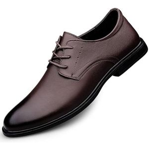 Oxford schoenen for heren met veters, effen kleur, ronde gepolijste teen, derbyschoenen, antislip blokhak, antislip, bruiloft (Color : Dark brown, Size : 42 EU)