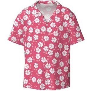 Bloemen Textuur Roze Print Heren Jurk Shirts Casual Button Down Korte Mouw Zomer Strand Shirt Vakantie Shirts, Zwart, XL