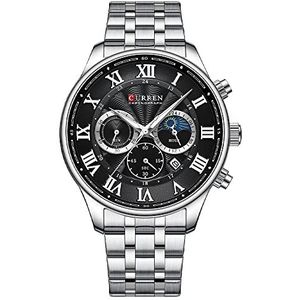 Heren chronograaf roestvrij staal datum zakelijke casual mode horloges, Zilver, L