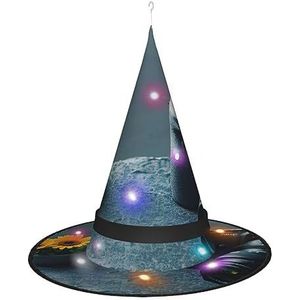 OdDdot 3D Graphics Universe Space Witch Hat - LED gekleurd licht, geschikt voor Halloween, Kerstmis, rollenspel en meer
