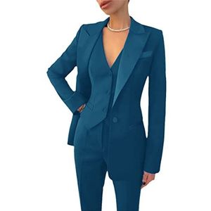 Saeohnssty Dames pak 3-delig zakelijke formele werkkleding kantoor broek set dames jas casual blazer+broek+vest outfit, Hemelsblauw, M