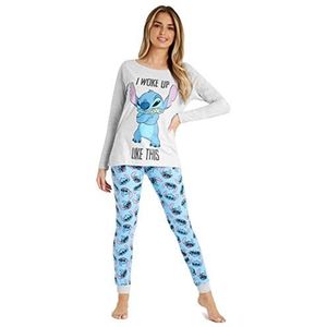 Disney Damespyjama, lange, gestikte damespyjama set, grijs/blauw, XL