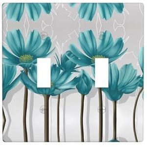 ZhaoYuGoods Groenblauwe grijze en witte bloemenprint muurplaat, dubbele tuimellichtschakelaar outlet cover 2-gang 11,4 cm x 11,4 cm, decoratieve pc-voorplaat voor thuis en op kantoor