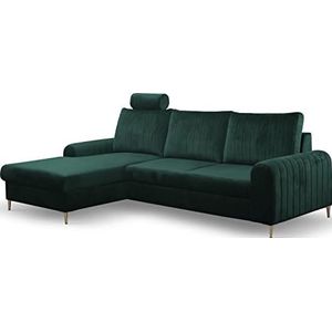 Hoekbank slaapbank met bedlade - sofa bank hoekbank met slaapfunctie bedfunctie L-vorm met poef - links - groen
