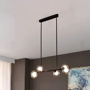 LANGDU Moderne eenvoudige kroonluchter, Spoetnik hanglamp Mid Century plafondlamp verstelbaar hangend lichtarmatuur for keukeneiland eetkamer slaapkamer hal bar woonkamer(Color:Black,Size:6 Lights)
