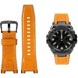 Mannen Canvas lederen horlogebandje 26 MM Fit for Casio GST-B100 S130 W300GL 400G W330 GST-W120L s120 W130L S100 Serie horloge accessorie (Color : Yellow black buckle, Size : 26mm)