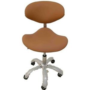 Zadelbureaustoel Verstelbare Hoogte 45-57cm, Tandheelkundige Zorgkunstenaar Zadelrolkruk, Metalen Salonzadelzitting Met 360 ° Draaibare PU-wielen(Light Brown)