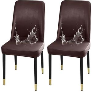 Set Waterdichte PU Leren Stoelhoezen Met Armbescherming Stretch Universele Hoes For Eetkamerstoelen Met Gebogen Rugleuning For Keuken En Woonkamer(Dark Brown,2 Pack)