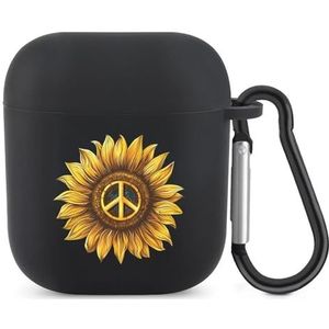 Vrede Teken Zonnebloem Leuke Case Voor AirPods 2&1 Shockproof Beschermende Hoofdtelefoon Gevallen Cover Met Sleutelhanger Voor Mannen Vrouwen
