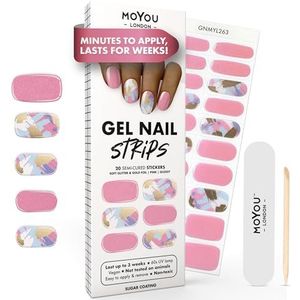 MOYOU LONDON Halfgeharde uv-gelstrips, 20 stuks, gelnagelfolie, UV-hardend voor manicure in salonkwaliteit, set met nagelvijl en houten nagelriemstokjes - Sugar Coating