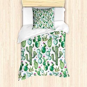 ABAKUHAUS Groen Dekbedovertrekset, Mexicaanse Cactus Planten, Decoratieve 2-delige Bedset met 1 siersloop, 135 cm x 200 cm - 80 x 80 cm, Lime Green Pale Pink