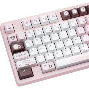 JOLINTAL 130 toetsen toetsenbord keycaps roze, Dye Sub Cherry Profile wit bruin Kawaii keycaps voor ANSI US lay-out mechanisch toetsenbord
