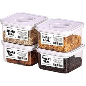 Neoflam® -Smart Seal 4-delige set voorraaddozen BPA-vrij, luchtdicht, vaatwasmachinebestendig, vershouddozen met deksel wit, gepatenteerd, opbergdoos voor noten en zoetigheden - 4 x 0.55 l