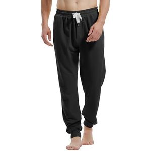Amy Coulee Joggingbroek voor heren, katoenen joggingbroek met zakken, fitness-vrijetijdsbroek met trekkoord, zwart, S