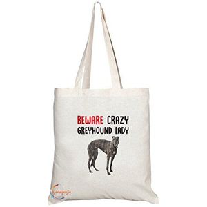 TB264 Pas op Crazy Greyhound Lady Novelty cadeau gedrukt milieuvriendelijk stijlvolle lange handled tote schoudertas