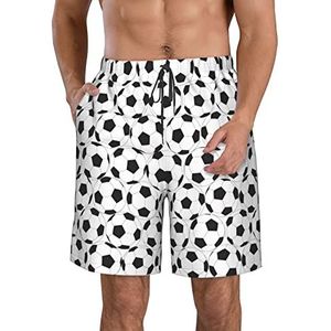 PHTZEZFC Zwart-wit voetbalbalpatroon print heren strandshorts zomershorts met sneldrogende technologie, lichtgewicht en casual, Wit, XL