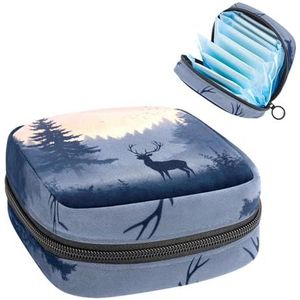 Silhouetten van ochtend bos en herten maandverband opbergtas, grote menstruatiecup zakje met rits, menstruatiepads tas winkel inlegkruisjes tampons voor meisjes vrouwen