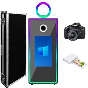 WideMeet Spiegel fotocabine van 65 inch, draagbaar, 43 inch touchscreen, magische spiegelcabine, voor bruiloften, feesten, evenementen (zwarte machine, volledige set 1)