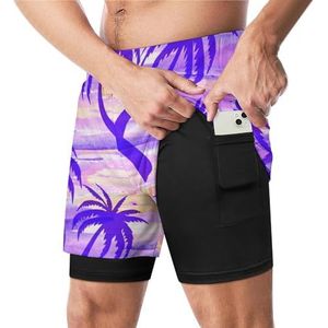 Zomer Strand Paars Zonsondergang Grappige Zwembroek met Compressie Liner & Pocket Voor Mannen Board Zwemmen Sport Shorts