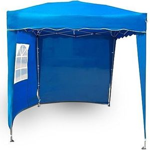 Defacto Paviljoen tuintent pop-up tent partytent tuinpaviljoen 2x2m vouwpaviljoen, UV-bescherming 50+, 100% waterdicht, incl. 2 zijpanelen, draagtas met touwen en haringen (blauw)
