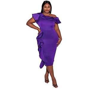 voor vrouwen jurk Plus bodycon-jurk met asymmetrische hals en ruches (Color : Violet Purple, Size : 4XL)