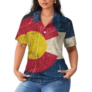 Vintage verouderd en gekrast Colorado vlag dames korte mouw poloshirts casual kraag T-shirts golfshirts sport blouses tops 2XL