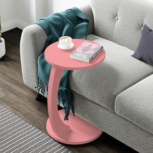 [en.casa] Bijzettafel Holeby verrijdbaar C-vormig design 56x38 cm spaanplaat roze