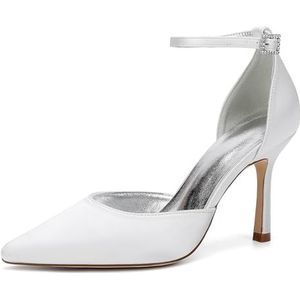 Hakken Met Gesloten Teen Voor Dames Stiletto's Trouwjurk Pumps Enkelbandje Puntige Neus Bruiloft Bruid Avondfeest Kantoorschoenen,ivoor,36 EU