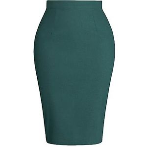 Stretch Dames Effen Kleur Rok Elegante Back Slit Kokerrok, 28 Rayon Donkergroen, S