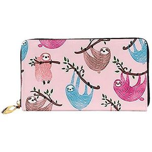 DEHIWI Naughty Luiaard Baby Lederen Rits Rond Portemonnee Vrouwen Clutch Purse Reizen Kaarthouder Tas Gift, Zwart, Eén maat