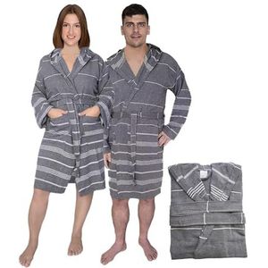 Tuva Home Katoenen Badjas met Capuchon | Lichtgewicht Unisex Zomer Reisbadjas | Ademende Kamerjas voor Vrouwen en Mannen | Ideaal voor Thuis, Sauna en Spas (Grijs, XXL)