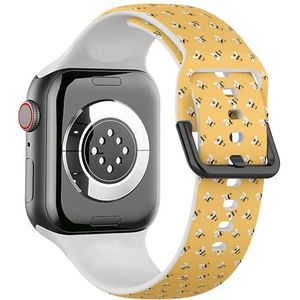 Zachte sportband compatibel met Apple Watch 42 / 44 / 45 / 49 mm (bijen gele insecten), siliconen armband, bandaccessoire voor iWatch
