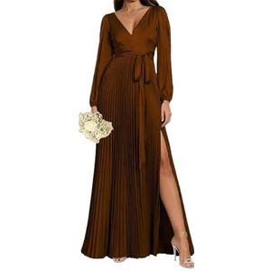 WSEYU Satijnen bruidsmeisjesjurk voor dames, met split, galajurken, plooien, cocktailjurk, grote maten, Verbrand Oranje, 32