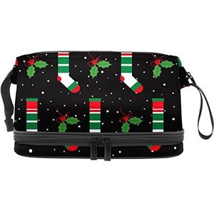 Grote capaciteit reizen cosmetische tas,Kerst Winter Zwart, Make-up tas,Waterdichte make-up tas Organizer, Meerkleurig, 27x15x14 cm/10.6x5.9x5.5 in