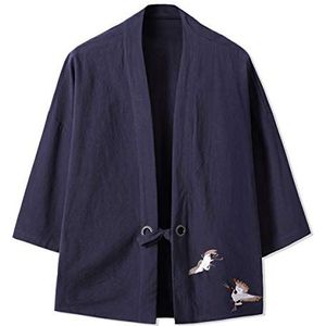 Seidarise Heren Kimono Traditionele Japanse Kleding Mannelijk Vest Noragi Jas Yukata Mantel Haori, T-navy, L
