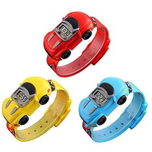 Kids LED Digital Cute Car Fashion Wrist Watch Set for Boys Blue Red Yellow 3 Pcs