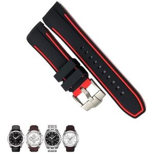 dayeer Siliconen horlogeband met gebogen uiteinde voor Tissot T035 T035627 Horlogebanden met vlindergesp Vervanging (Color : Black Red 1, Size : 24mm silver clasp)