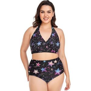 Space Star Dots Dream Vrouwen Bikini Sets Plus Size Badpak Twee Stukken Hoge Taille Strandkleding Meisjes Badpakken, Pop Mode, XXL