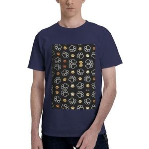 CKGODGF Hondenpootafdrukken print heren katoenen T-shirt, casual en comfortabel korte mouw, geschikt voor fitness en dagelijks gebruik, Donkerblauw, S